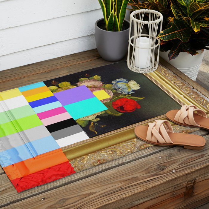 A Painting of Flowers With Color Bars Outdoor Rug Gallery Image 2