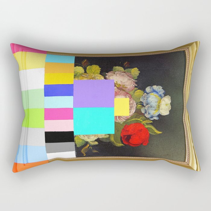 A Painting of Flowers With Color Bars Rectangular Pillow Gallery Image 2
