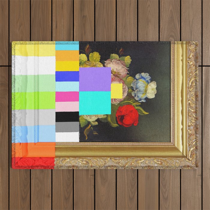 A Painting of Flowers With Color Bars Outdoor Rug Gallery Image 1