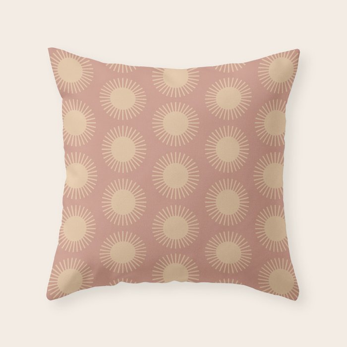 Boho Summer Sun Pattern XV Neutral Pastel Pink Throw Pillow Gallery Image 1