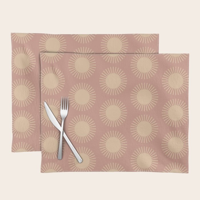 Boho Summer Sun Pattern XV Neutral Pastel Pink Placemat Gallery Image 1