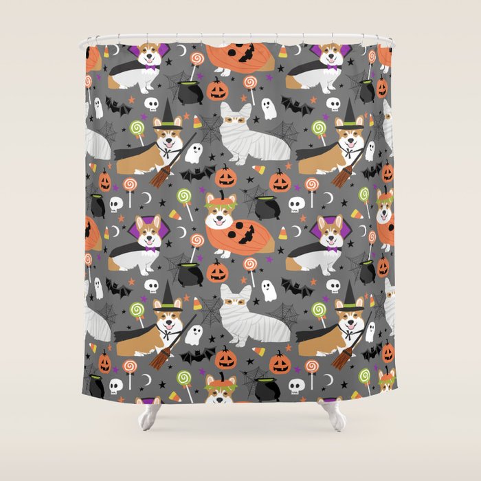 Corgi halloween costume ghost mummy vampire howl-o-ween dog gifts Shower Curtain Gallery Image 1