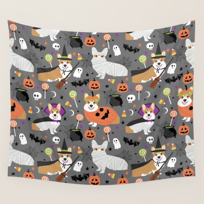 Corgi halloween costume ghost mummy vampire howl-o-ween dog gifts Wall Tapestry Gallery Image 4