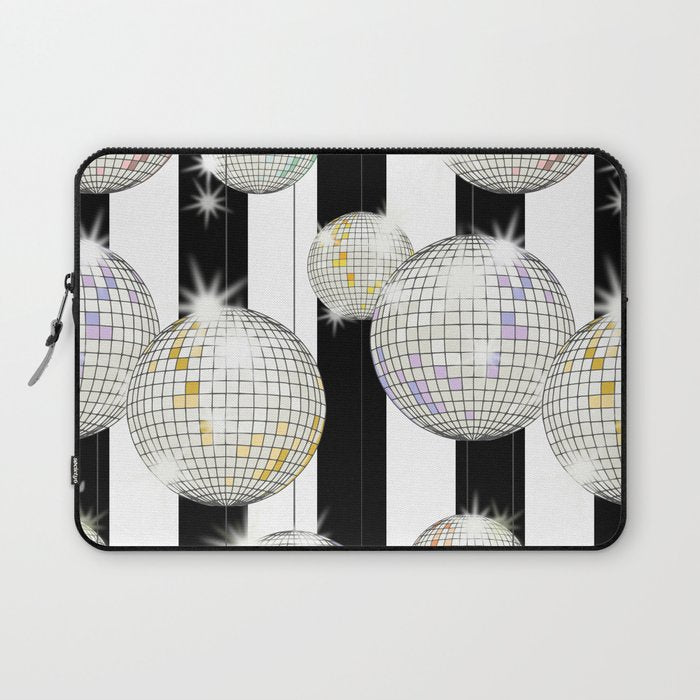 Striped Party Disco Ball black and white Laptop Sleeve Gallery Image 1