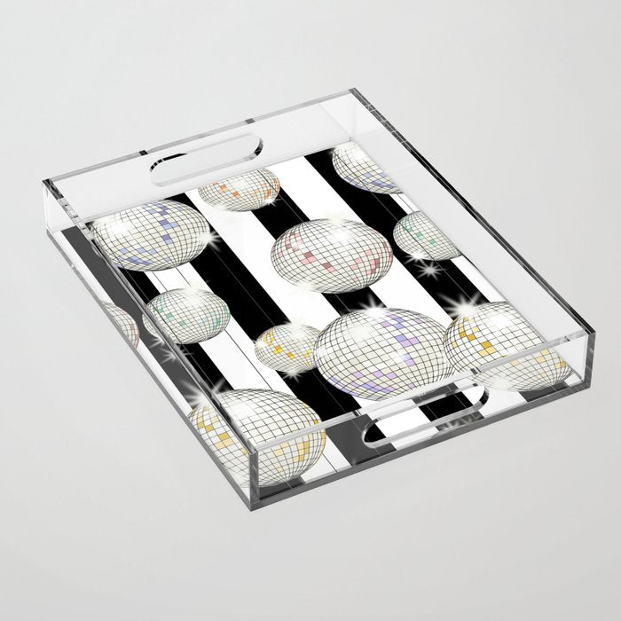 Striped Party Disco Ball black and white Acrylic Tray Gallery Image 1