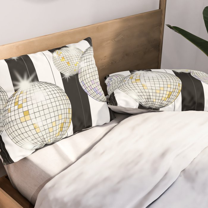 Striped Party Disco Ball black and white Pillow Sham Gallery Image 2