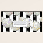 Striped Party Disco Ball black and white Desk Mat Gallery Image 1