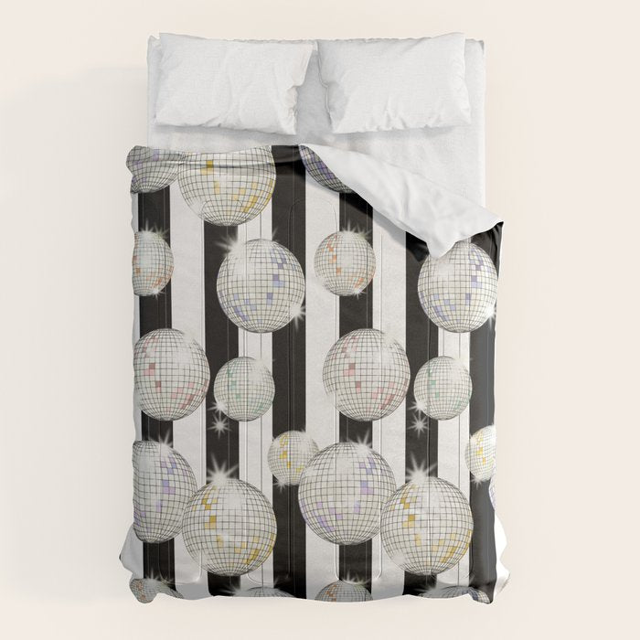 Striped Party Disco Ball black and white Comforter Gallery Image 6
