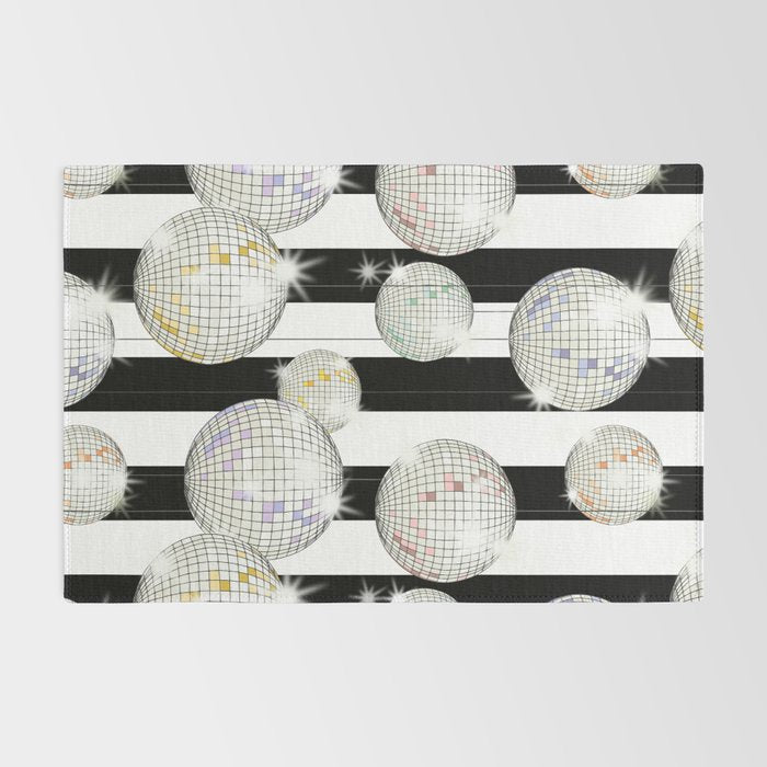 Striped Party Disco Ball black and white Rug Gallery Image 2