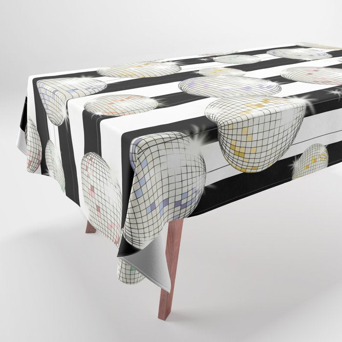 Striped Party Disco Ball black and white Tablecloth Gallery Image 1