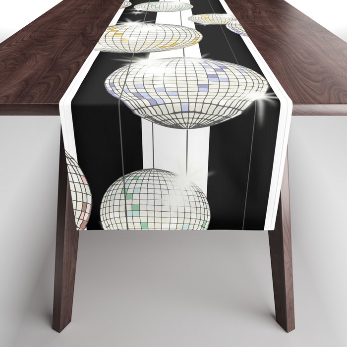 Striped Party Disco Ball black and white Table Runner Gallery Image 1