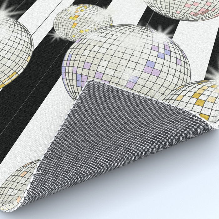 Striped Party Disco Ball black and white Rug Gallery Image 4