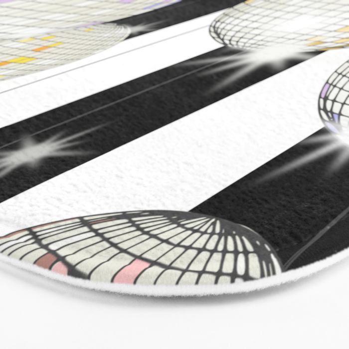 Striped Party Disco Ball black and white Bath Mat Gallery Image 3
