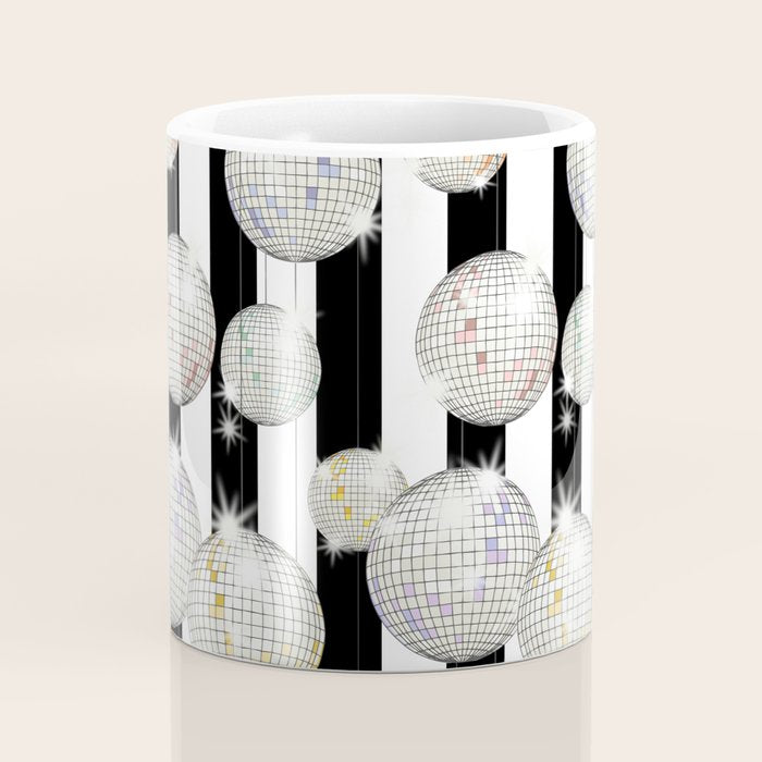 Striped Party Disco Ball black and white Coffee Mug Gallery Image 4