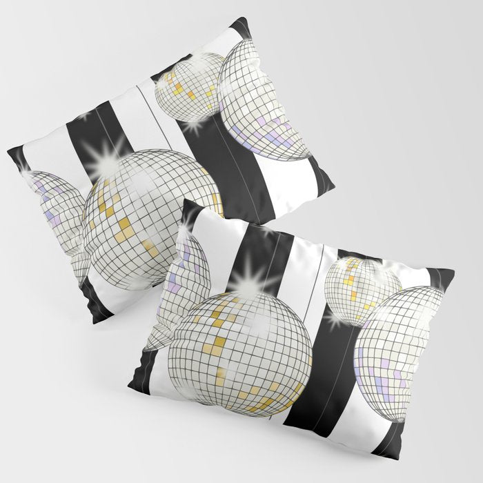 Striped Party Disco Ball black and white Pillow Sham Gallery Image 3