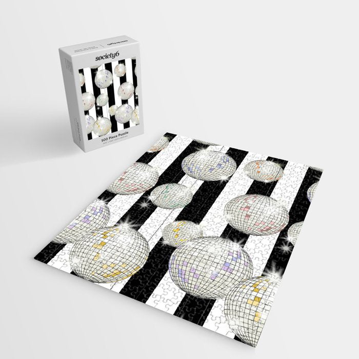 Striped Party Disco Ball black and white Jigsaw Puzzle Gallery Image 2