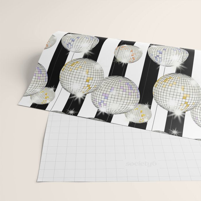 Striped Party Disco Ball black and white Wrapping Paper Gallery Image 2