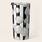 Striped Party Disco Ball black and white Travel Mug Gallery Image 3
