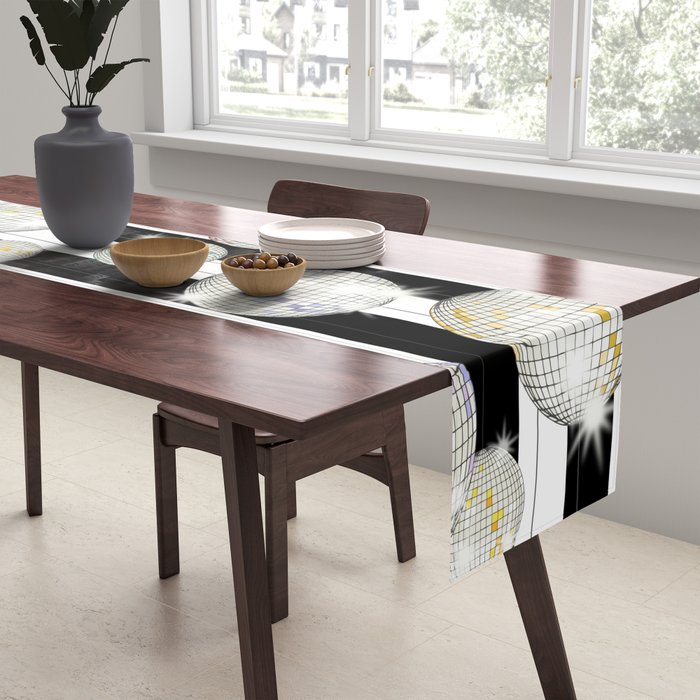 Striped Party Disco Ball black and white Table Runner Gallery Image 2