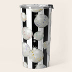 Striped Party Disco Ball black and white Travel Mug Gallery Image 2