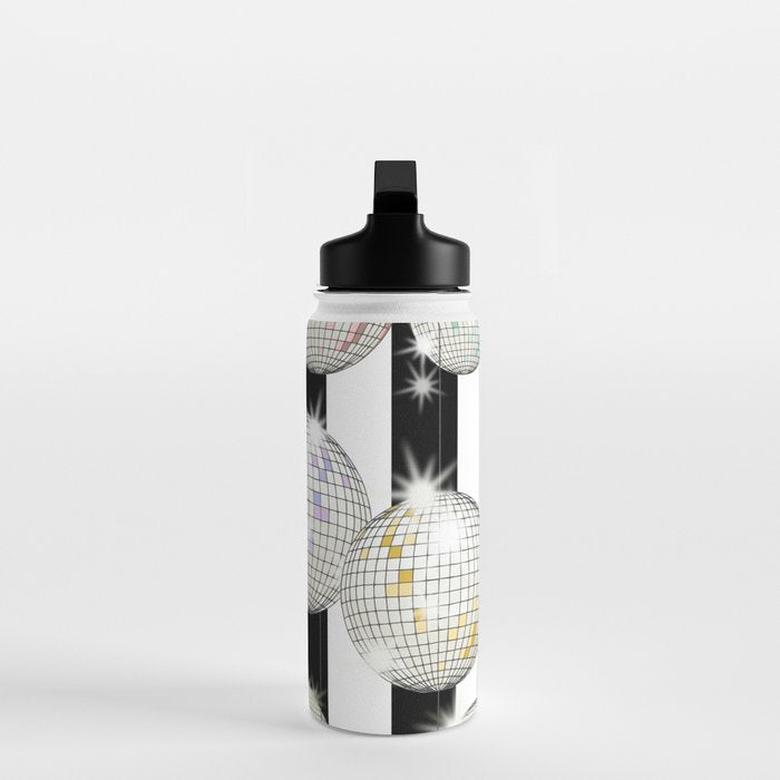 Striped Party Disco Ball black and white Water Bottle Gallery Image 3
