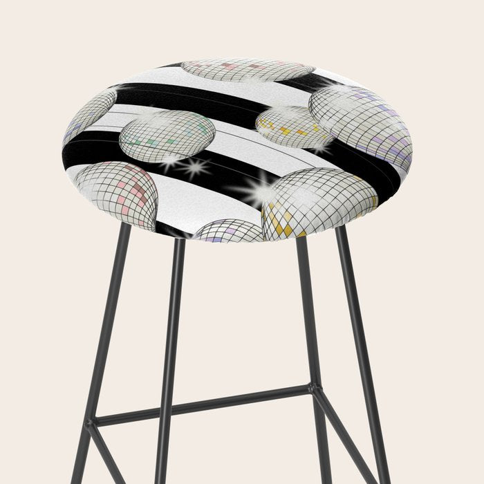 Striped Party Disco Ball black and white Stool Gallery Image 2