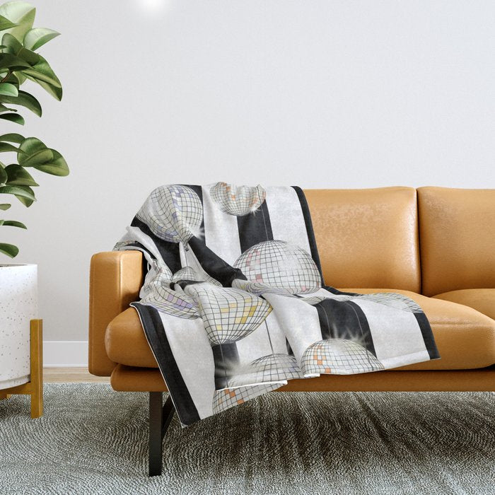 Striped Party Disco Ball black and white Throw Blanket Gallery Image 1