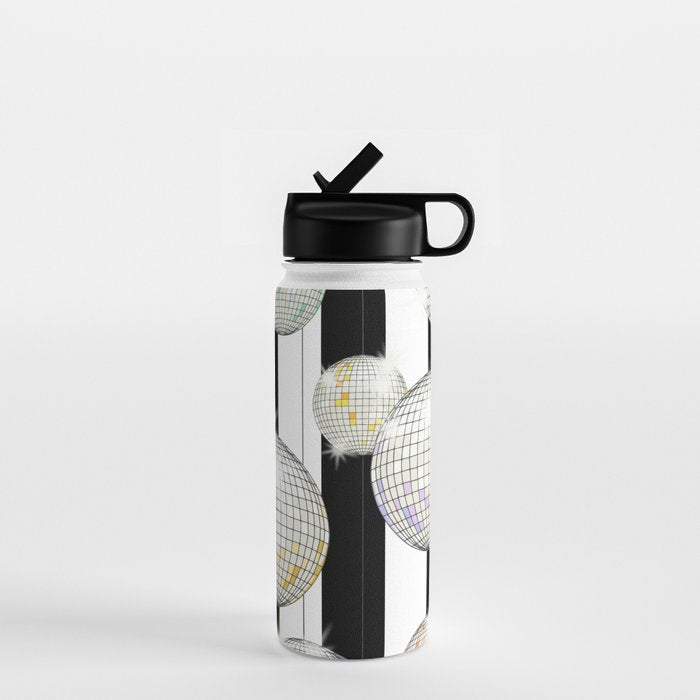 Striped Party Disco Ball black and white Water Bottle Gallery Image 1