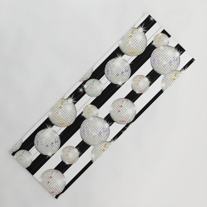 Striped Party Disco Ball black and white Yoga Mat Gallery Image 1