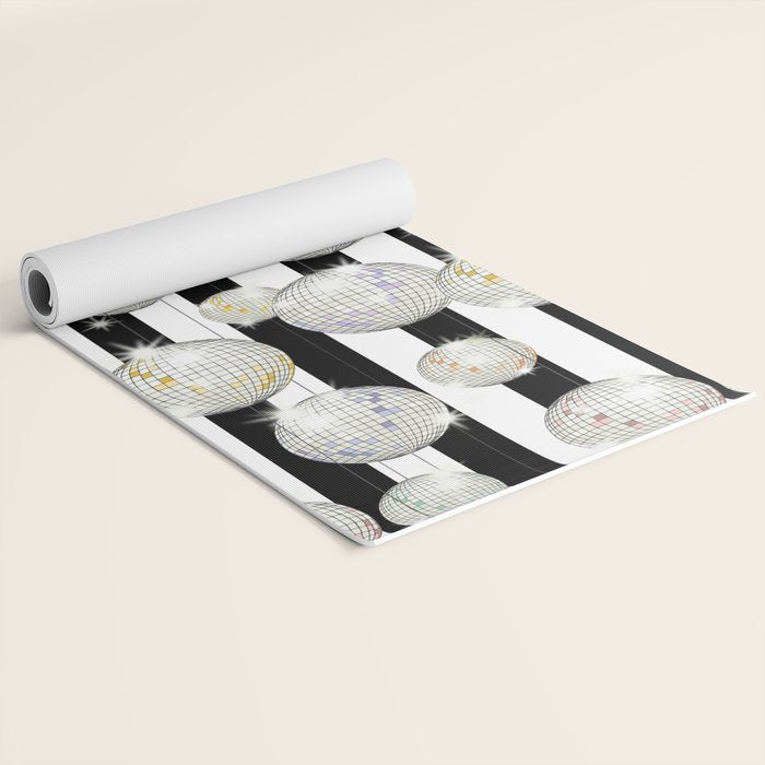 Striped Party Disco Ball black and white Yoga Mat Gallery Image 2