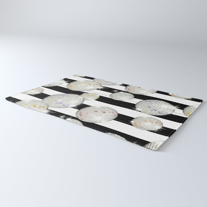 Striped Party Disco Ball black and white Rug Gallery Image 3