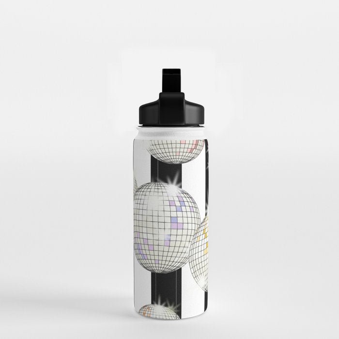 Striped Party Disco Ball black and white Water Bottle Gallery Image 2