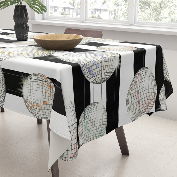 Striped Party Disco Ball black and white Tablecloth Gallery Image 3