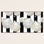 Striped Party Disco Ball black and white Desk Mat Gallery Image 3