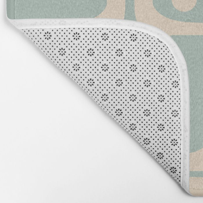 Mid Century Modern Piquet Multi Geometric Pattern in Light Celadon Blue and Cream Bath Mat Gallery Image 2