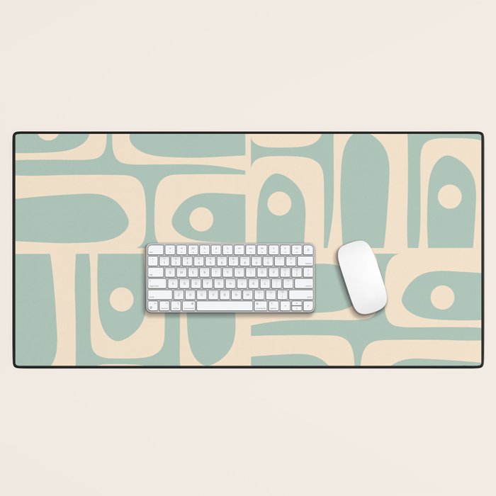 Mid Century Modern Piquet Multi Geometric Pattern in Light Celadon Blue and Cream Desk Mat Gallery Image 1