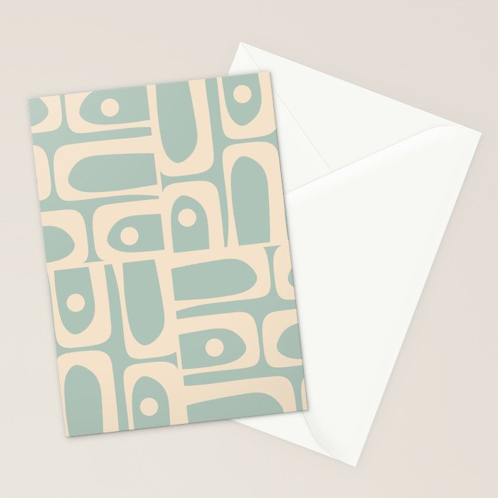 Mid Century Modern Piquet Multi Geometric Pattern in Light Celadon Blue and Cream Stationery Card Gallery Image 2