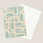 Mid Century Modern Piquet Multi Geometric Pattern in Light Celadon Blue and Cream Stationery Card Gallery Image 2
