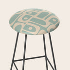 Mid Century Modern Piquet Multi Geometric Pattern in Light Celadon Blue and Cream Stool Gallery Image 2
