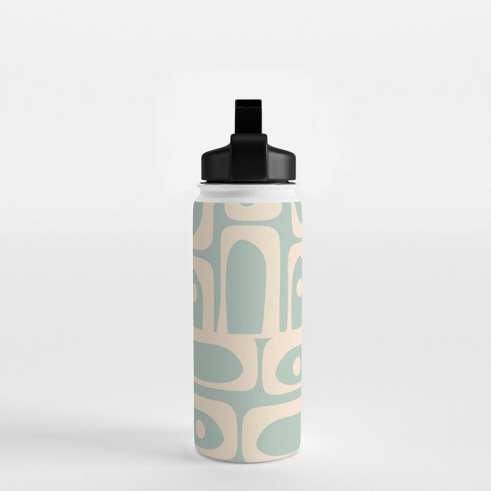 Mid Century Modern Piquet Multi Geometric Pattern in Light Celadon Blue and Cream Water Bottle Gallery Image 2