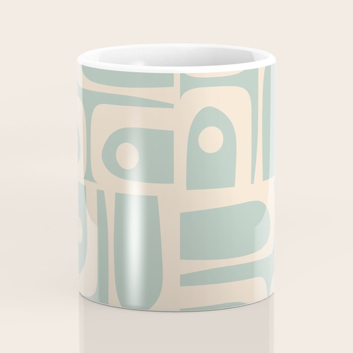 Mid Century Modern Piquet Multi Geometric Pattern in Light Celadon Blue and Cream Coffee Mug Gallery Image 4
