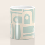 Mid Century Modern Piquet Multi Geometric Pattern in Light Celadon Blue and Cream Coffee Mug Gallery Image 4