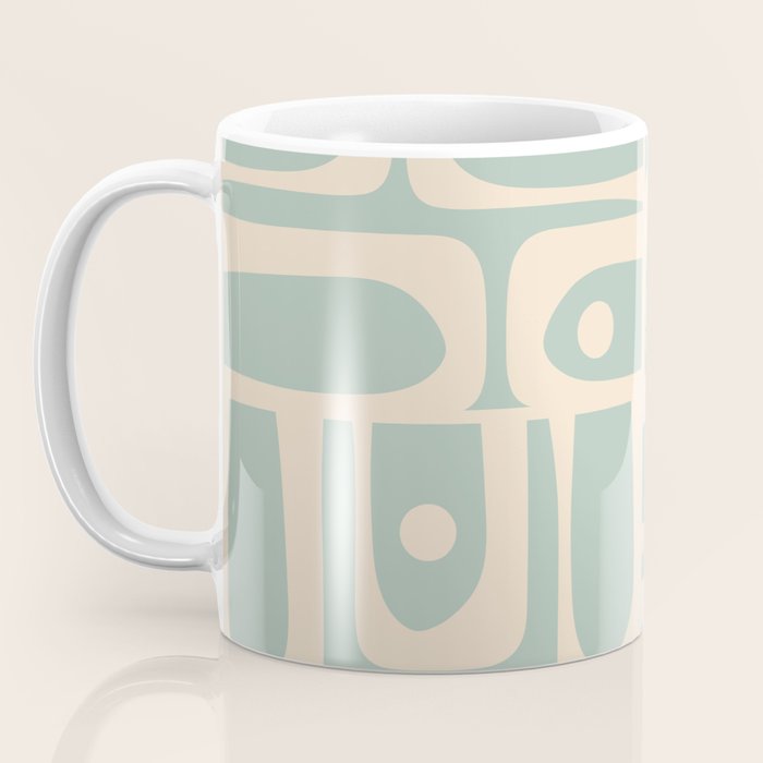 Mid Century Modern Piquet Multi Geometric Pattern in Light Celadon Blue and Cream Coffee Mug Gallery Image 3