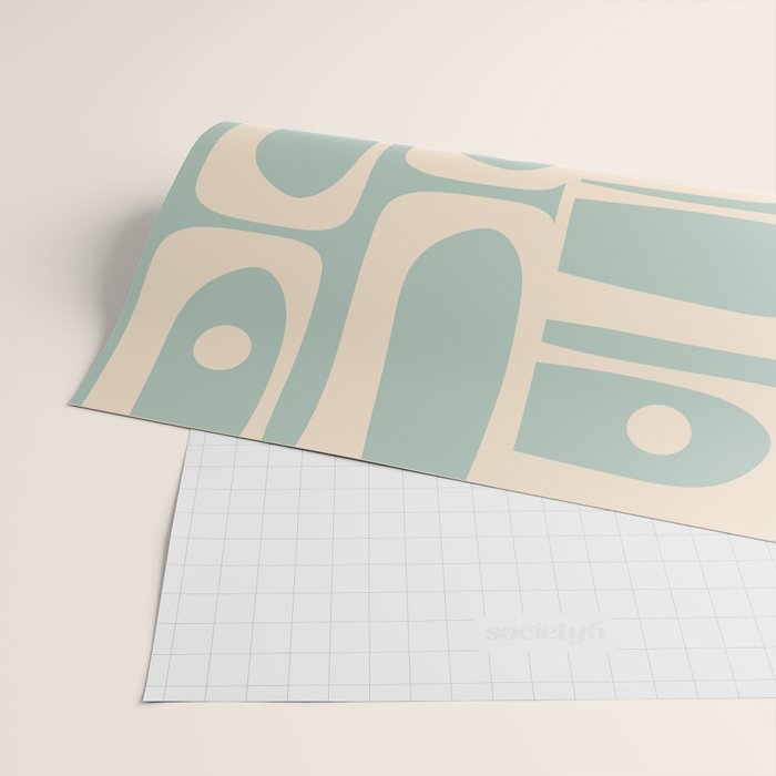 Mid Century Modern Piquet Multi Geometric Pattern in Light Celadon Blue and Cream Wrapping Paper Gallery Image 2
