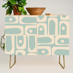 Mid Century Modern Piquet Multi Geometric Pattern in Light Celadon Blue and Cream Credenza Gallery Image 1