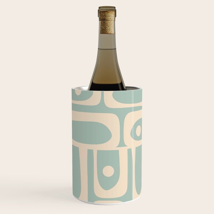 Mid Century Modern Piquet Multi Geometric Pattern in Light Celadon Blue and Cream Wine Chiller Gallery Image 2