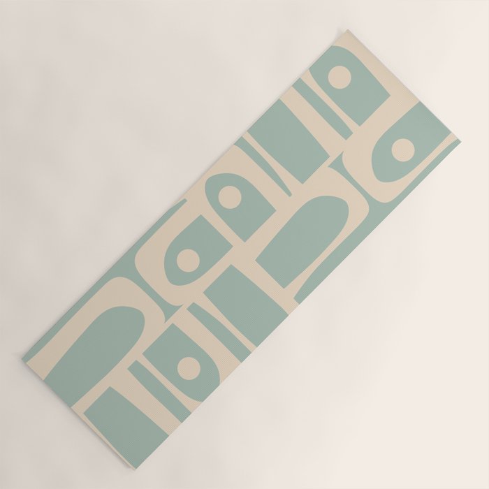 Mid Century Modern Piquet Multi Geometric Pattern in Light Celadon Blue and Cream Yoga Mat Gallery Image 1