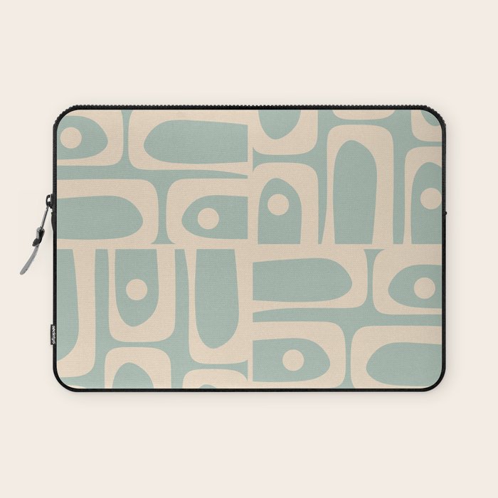 Mid Century Modern Piquet Multi Geometric Pattern in Light Celadon Blue and Cream Laptop Sleeve Gallery Image 1