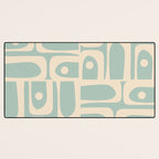 Mid Century Modern Piquet Multi Geometric Pattern in Light Celadon Blue and Cream Desk Mat Gallery Image 3