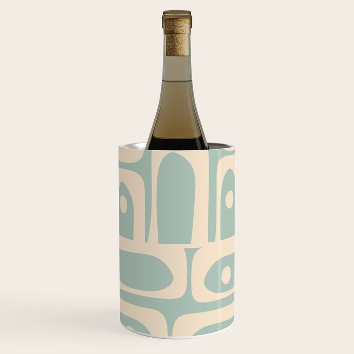 Mid Century Modern Piquet Multi Geometric Pattern in Light Celadon Blue and Cream Wine Chiller Gallery Image 3